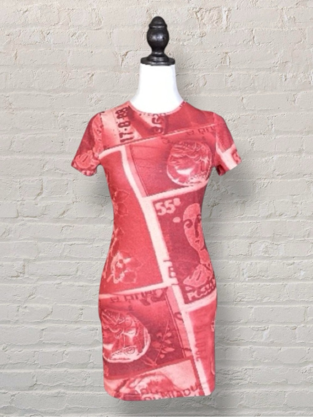 Urban Outfitters x Miaou Dress Pink Rose Stamp Print Mesh Bodycon M NWT